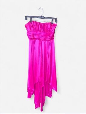 Steppin' Out Strapless Handkerchief Hem Dress in Hot Pink